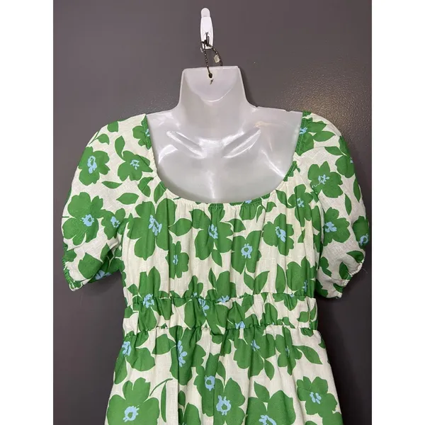 Le Lis Dress Womens Medium Green Floral Puff Sleeve Sweetheart Ruffle Sundress - Image 7