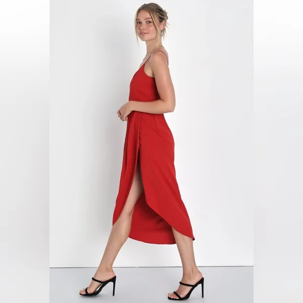 Lulus Reinette‎ Rust Red Sleeveless Pleated Overlapped Midi Dress Size S - Image 2