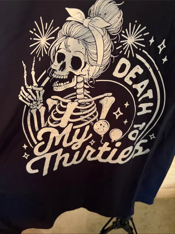 Black Graphic Tee with 'My Thirties' Skeleton Design - Image 4