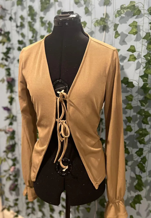 Deep beige tie cardigan Tan Size L - Image 3