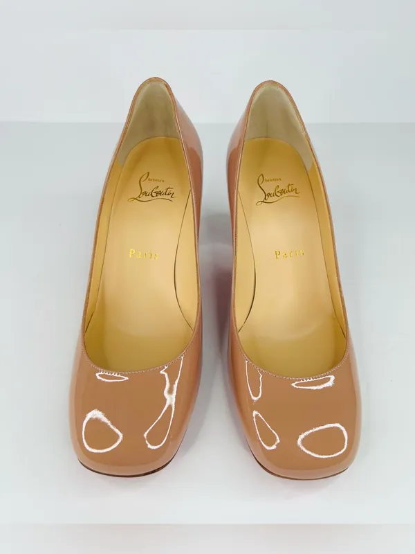 Christian Louboutin Cadrilla 70mm Block Heel Nude Patent Leather Pumps EU 36.5 - Image 7