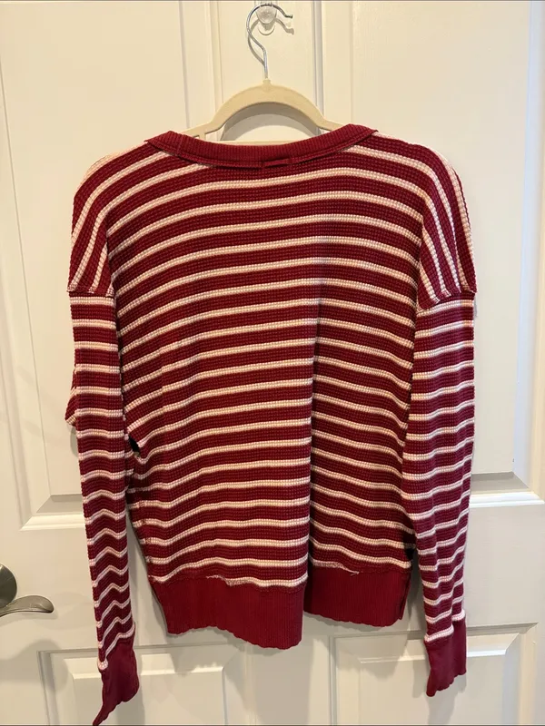 Striped Scoop Neck Sweater in Burgundy and Cream - Image 4