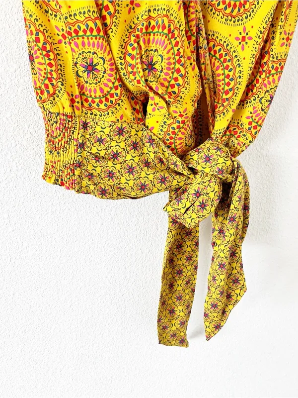 Anthropologie Maeve Yellow Multicolor Boho Wrap Tie Resortwear V-Neck Blouse Top - Image 6