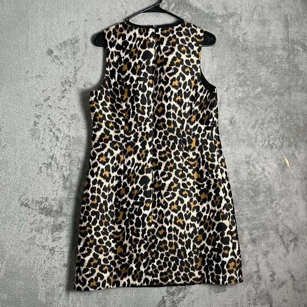 J. Crew‎ A-Line Leopard Print Shift Mini Dress Size 6 Black Brown Sleeveless New - Image 2