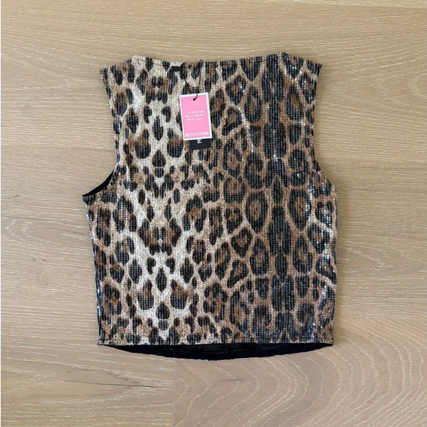 Pretty Little Thing Leopard Print Boatneck Long Line Top Size 6 in Brown - Image 3