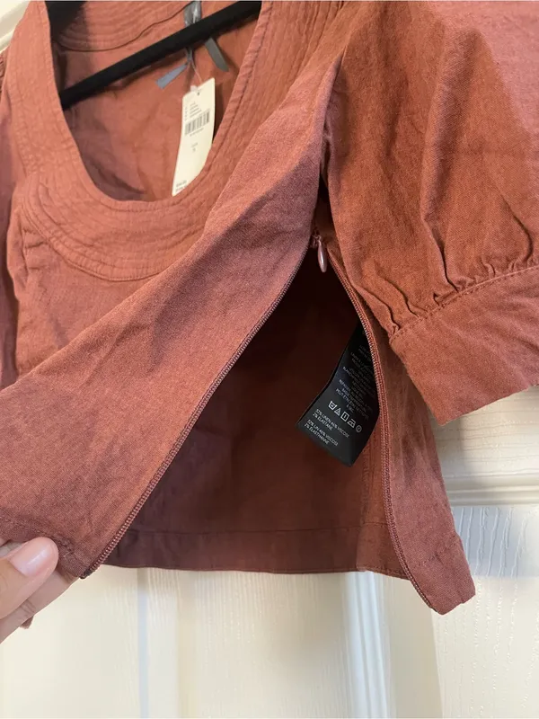 NWT Anthropologie Scoop Neck Puff Sleeve Linen Blend Cropped Blouse Top Size S - Image 7