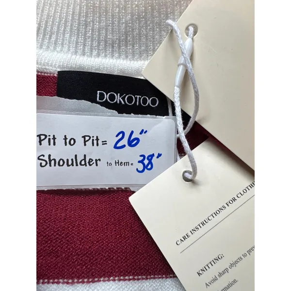 Dokotoo 2XL Striped Knit Tunic Top‎ Burgundy Cream Quarter Zip Long Sleeve - Image 3