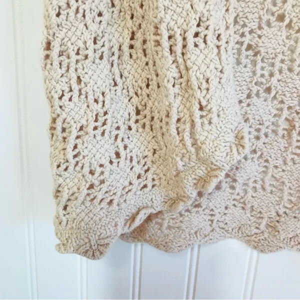 DECREE Beige Cream Crochet Open Front Vest XL Cropped Boho Festival Beach Summer - Image 5