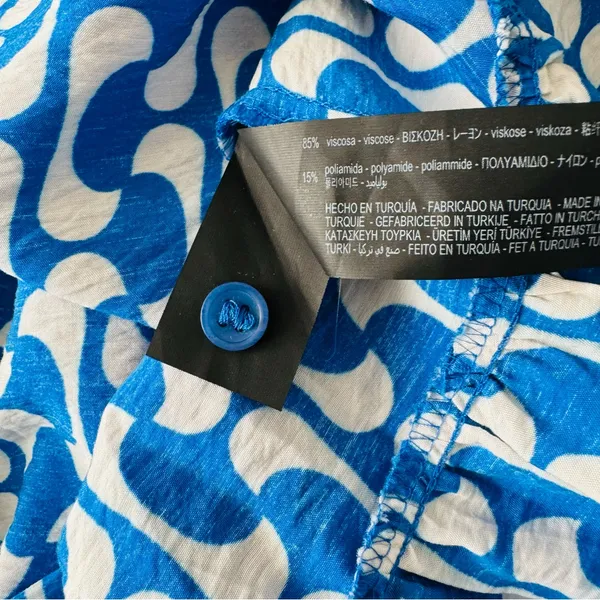 Zara Paula Blue/White Geometric Long Sleeve Mini Swing Dress Size Medium - Image 11
