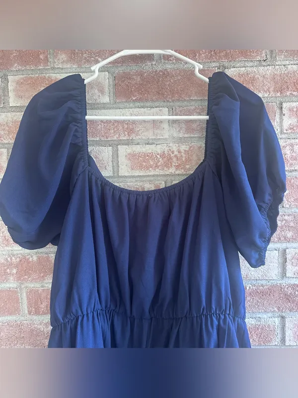 Arula Dress NEW Puff Sleeve A Line Women’s A 1X Plus Navy Knee Length Party - Image 8