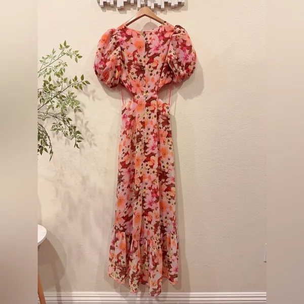 ASTR Jennell Summer Boho Maxi Dress Wedding Guest Vacation in Brown Red Floral - Image 10