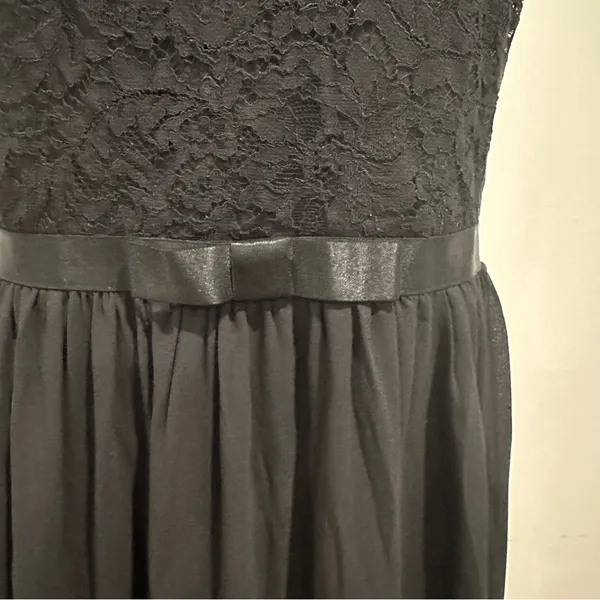 Miusol Black Floral Lace Cap Sleeve Belted Maxi Dress Sz L Formal Chiffon - Image 5