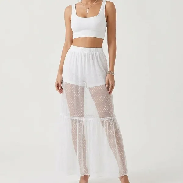 OFFLINE Aerie White Sheer Pointelle Mesh Maxi Skirt Medium Beachy Quiet luxury - Image 2