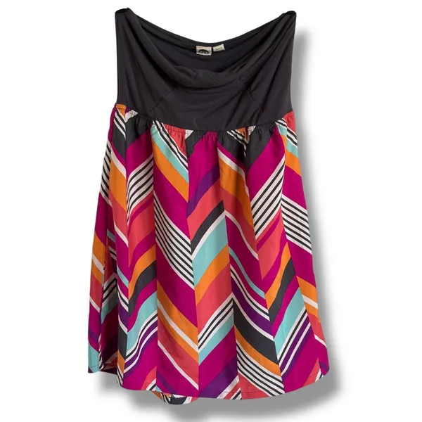 Roxy‎ Womens Strapless Dress Multicolor Chevron Gray Bodice M Teal Orange Black - Image 3