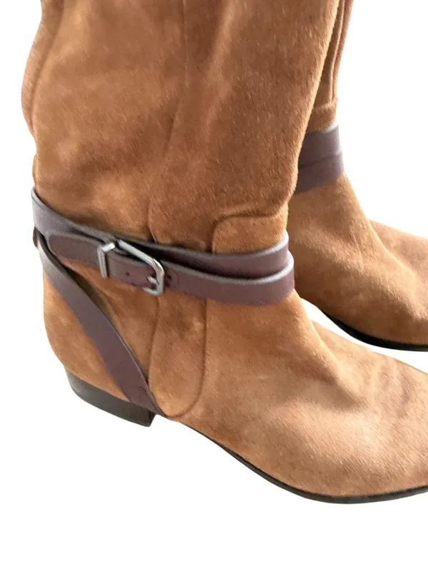 VIA SPIGA Brown Suede Leather Buckle Zip Boots Size 5.5 - Image 2