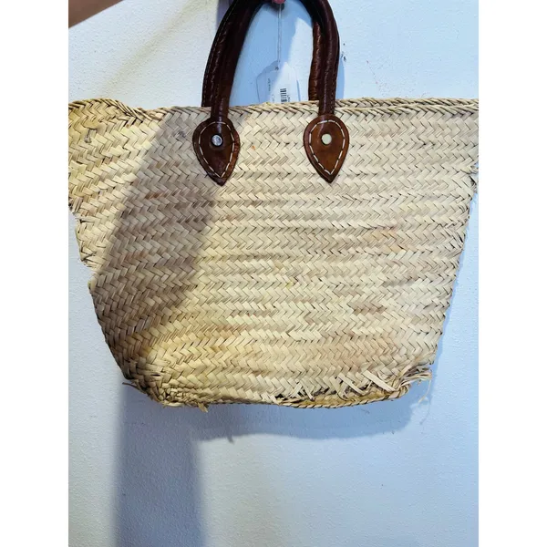 POOLSIDE Woven Straw Open Tote Pink “VACAY” Text Leather Handle Tote Purse - Image 9