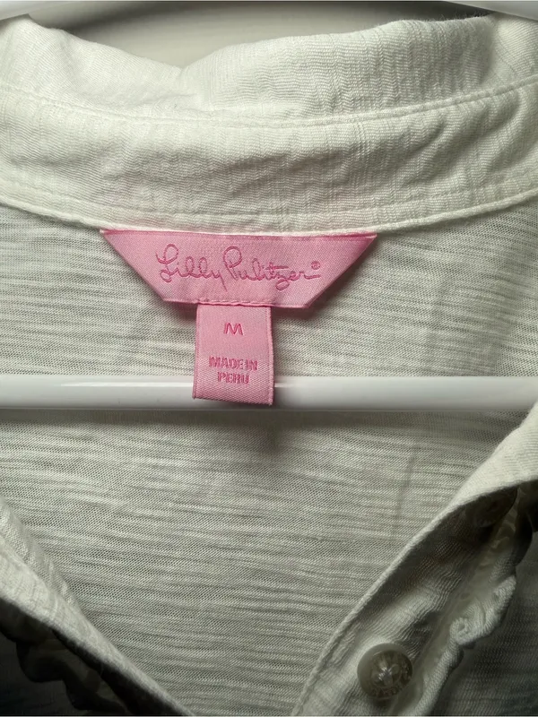 Lilly Pulitzer White Button-Placket Polo Top Women’s M - Image 4