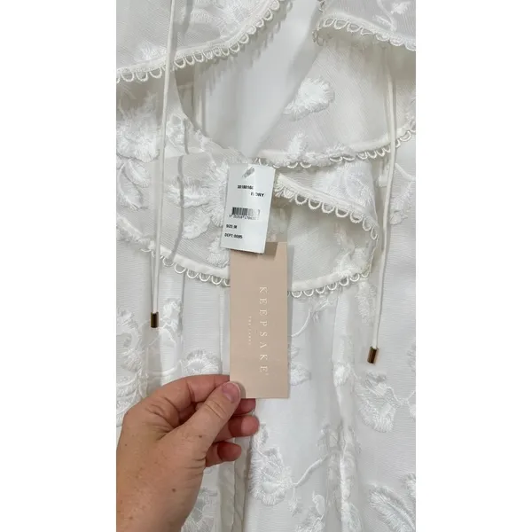 KEEPSAKE The Label White Floral Embroidered Ruffle Midi Dress Bridal Romantic - Image 10