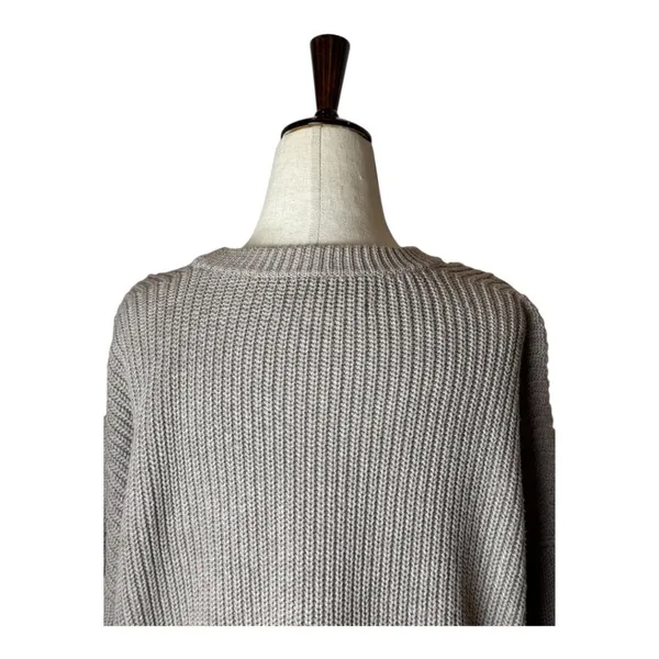 AllSaints Sweater Women XS Tan Crew Neck Cotton‎ Knit Aria Laced Short Jumper - Image 5