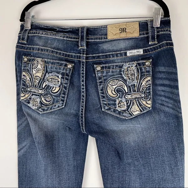 Miss Me Signature Bootcut Jeans Sz 30 Dark Wash Embellished Embroidered Y2K - Image 6