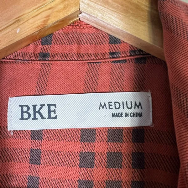 BKE Open Front Plaid Jacket Red Drawstring‎ Waist Grunge Streetwear Size M - Image 6