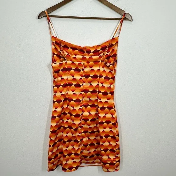 Urban Outfitters Retro Geometric Print Cowl Neck Slip Mini Dress‎ Orange Yellow - Image 7