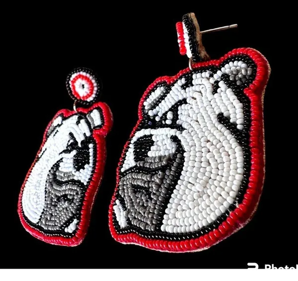 Bulldog Earrings UGA Dawgs University of Georgia Beaded Dangle Post New … - Image 4