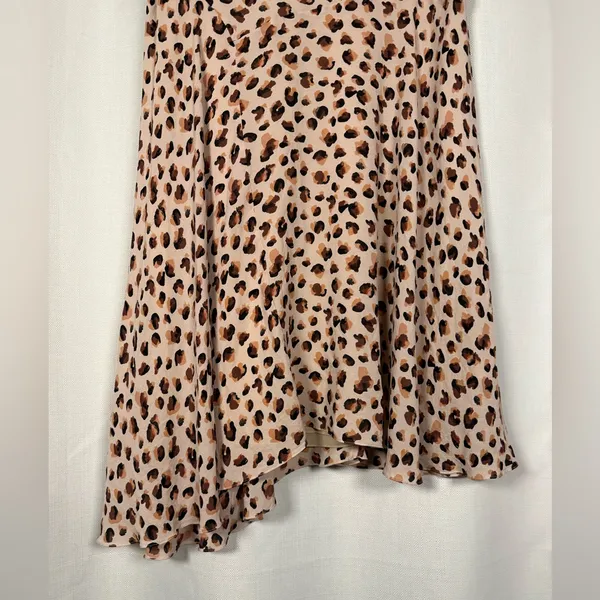 Theory Asymmetric Leopard Tan and Black Silk Midi Skirt Size 10 - Image 9