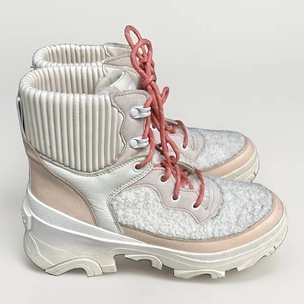 Sorel Brex Cozy Boot Lace Chalk Pink Quartz Leather Shearling Platform Boots - Image 4