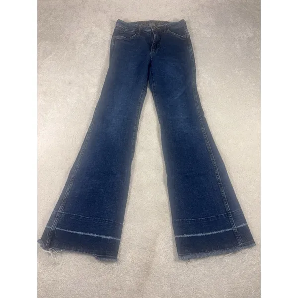 Women's Wrangler Retro Flare Jeans 27x32 High Rise Trouser Boot Cut Raw Hem - Image 2