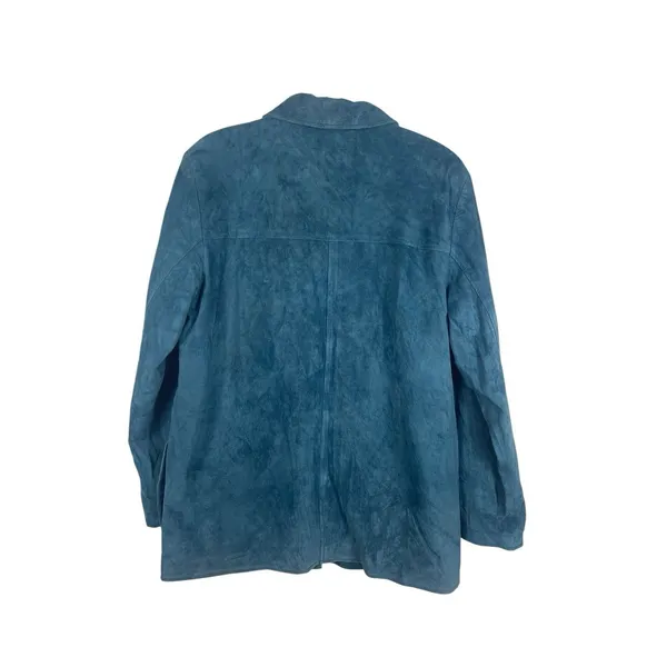 Vintage Dialogue Teal Blue Suede Leather Jacket Women’s M 90s Y2K Washable READ - Image 5