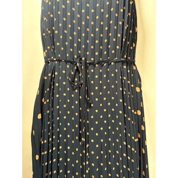 Banana Republic Maxi Dress Navy Blue Polka Dot Pleated Sleeveless Fall Wedding 4 - Image 4