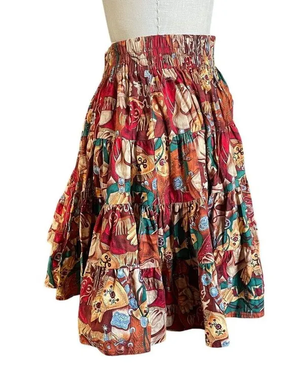 Vintage Longhorn Tiered Full Western Print Skirt Size Medium/ Large - Image 2