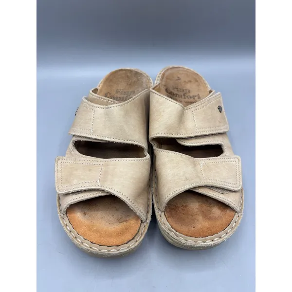 Finn Comfort 37 Sandals Leather Beige Adjustable‎ Strap Slides Comfort Shoes - Image 2