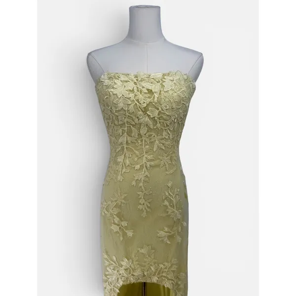 Sherri Hill 53849 Embroidered Lace High-Low Gown Size 4 NWT Yellow $598‎ - Image 5
