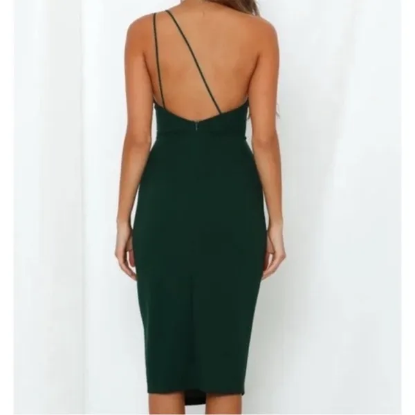 Hello Molly taking it back forest green one shoulder midi‎ dress - Image 3