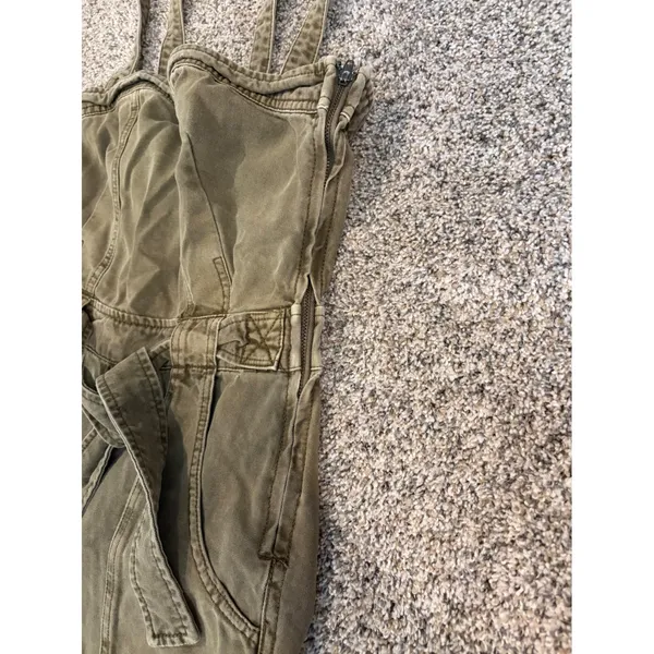 Free People Olive Green Utility Cargo Jumpsuit Cutout Back XS - Image 6