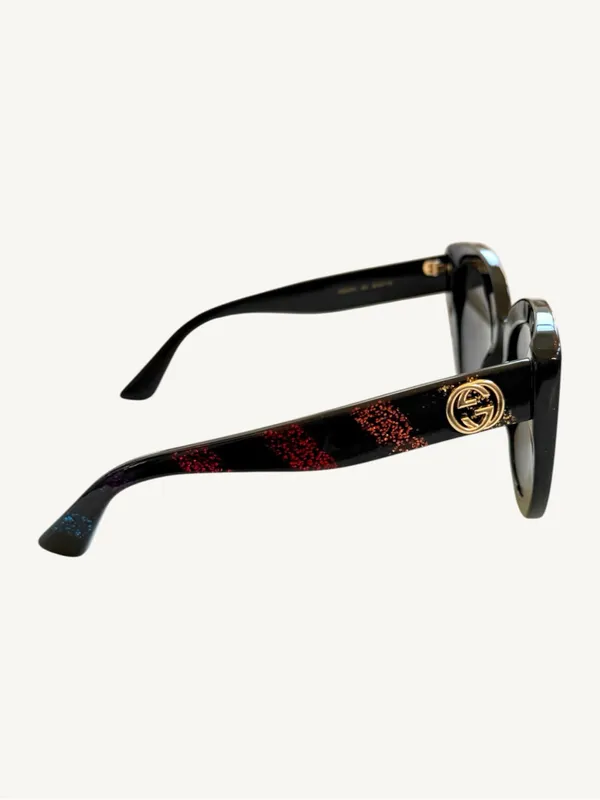 Gucci GG0327S Rainbow Glitter Sunglasses Black Cat Eye New Full Set Box - Image 6
