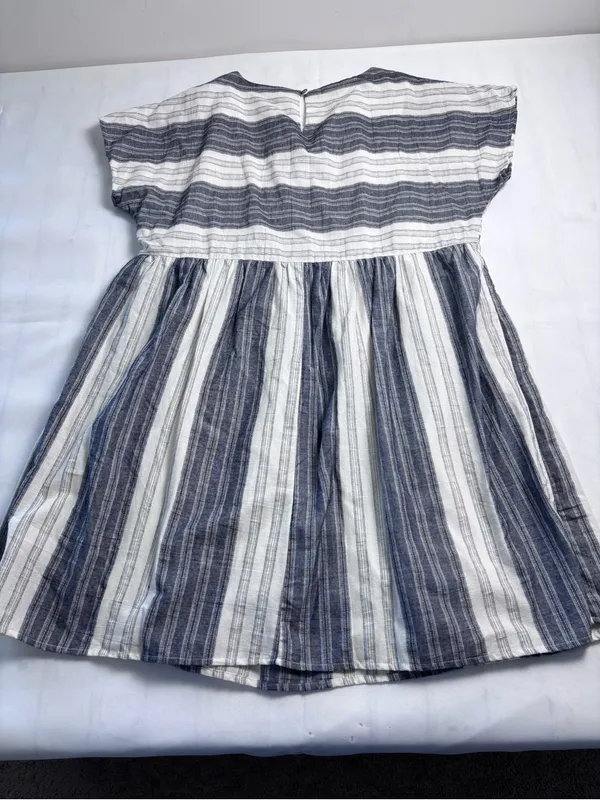 Altar'd State Dress Medium M Gray White Striped Cotton Mini Boho Babydoll Lined - Image 11