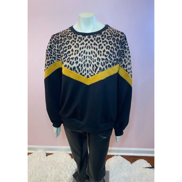 SheIn Color Block Leopard Panel Drop Shoulder Sweater 2XL - Image 6