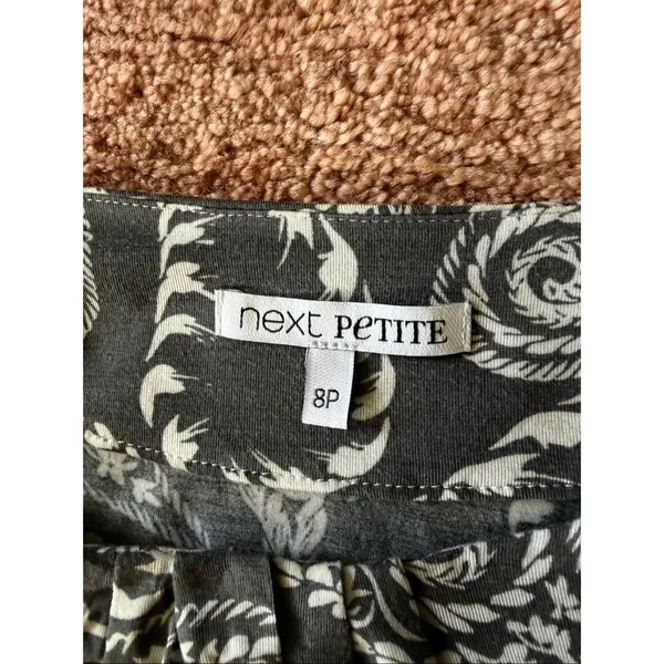Next Petite Gray Ivory Paisley Maxi Dress Size 8 Tie Waist Pockets - Image 2