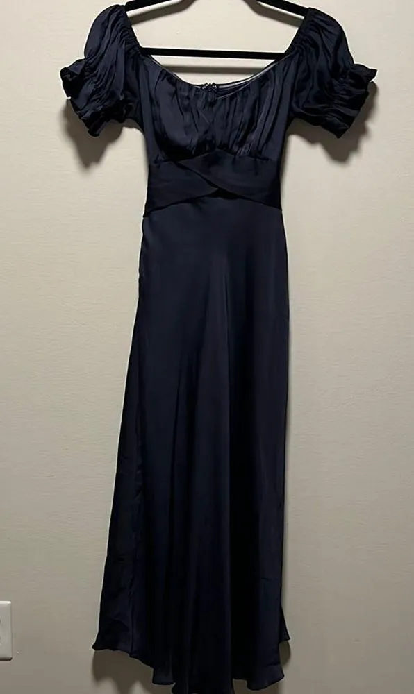 HELLO MOLLY (NWT) Sky Child Ruched Puff Sleeve Maxi Dress Navy, Size XS/2 - Image 4