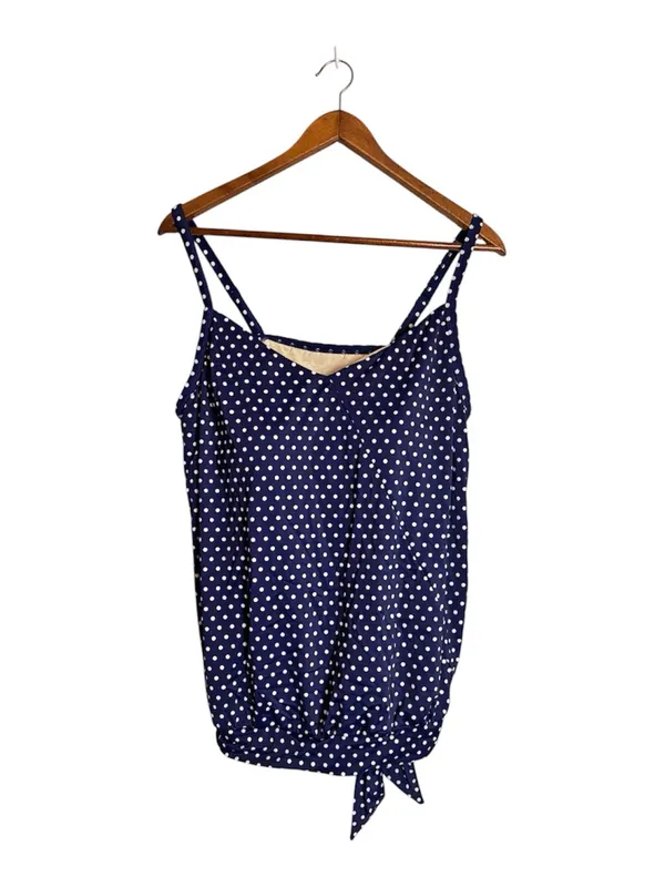 Swimsuits for All Navy Blue Polka Dot Tie-Hem Blouson Style Tankini Swim Top - Image 3