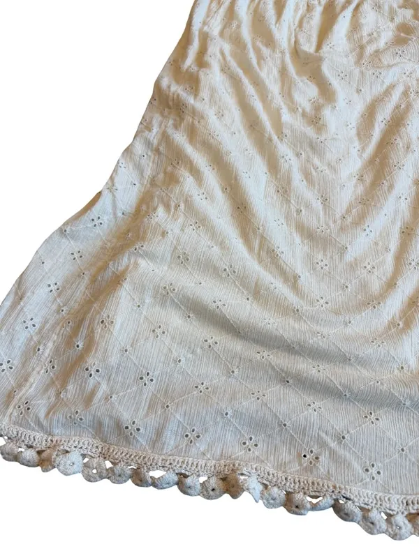 Free People Cream Eyelet Midi Skirt Strapless Dress Crocheted Trim Size Small - Image 5