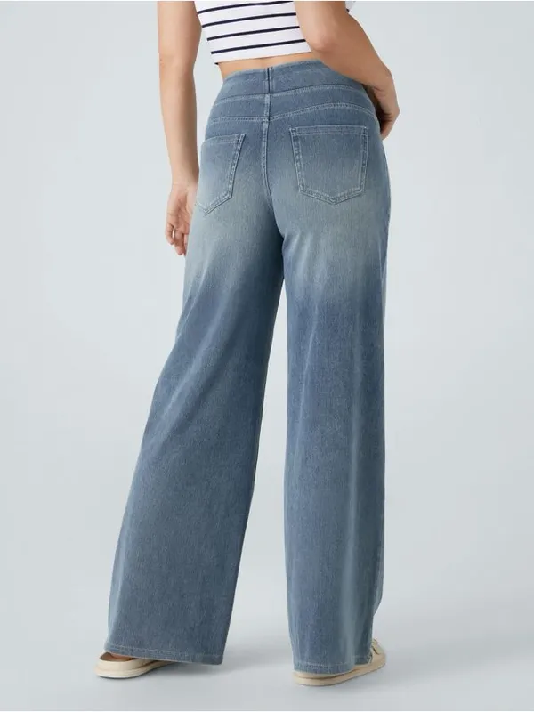 Halara Flex Wide Leg Jeans L Blue Pull On High Waisted Stretch Denim - Image 2