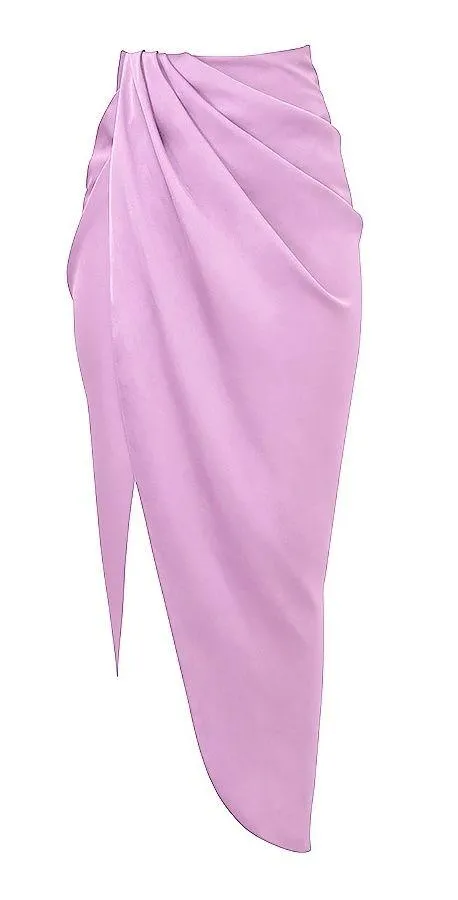 House Of CB CONSTANCE LILAC SILKY SATIN DRAPED SKIRT - Image 2