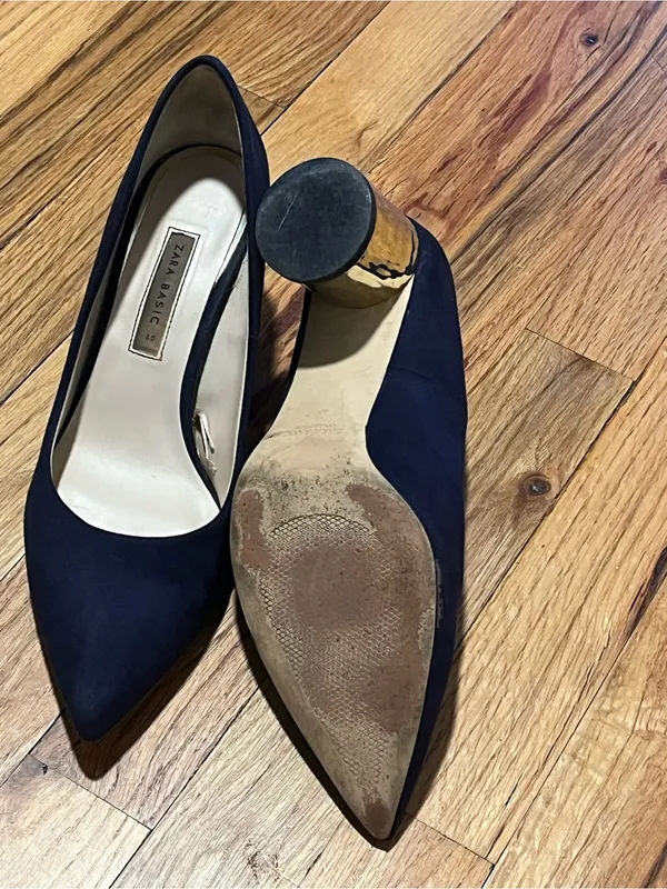 Zara Basic Navy Blue Suede Block Heel Pumps Size 8 Pointed Toe - Image 5