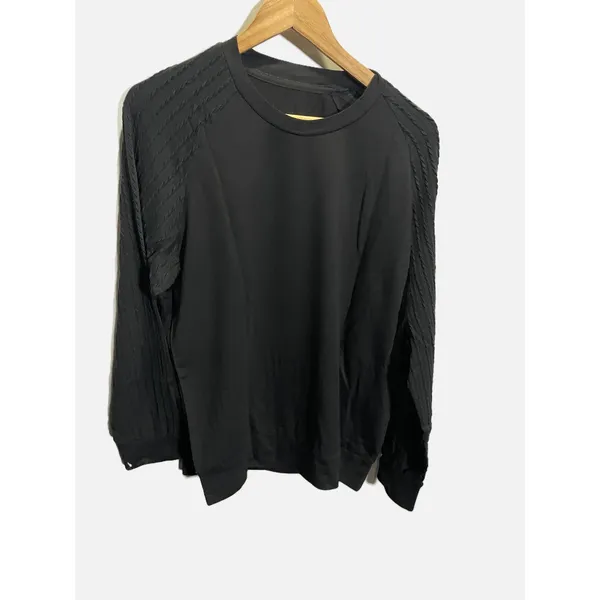 Womens Black Cable Knit Raglan‎ Sleeve Crewneck Pullover Top XL - Image 2