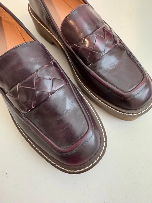 Nordstrom Notorie Leather Loafers Size 8 Burgundy Chunky Platform Shoes Academia - Image 12