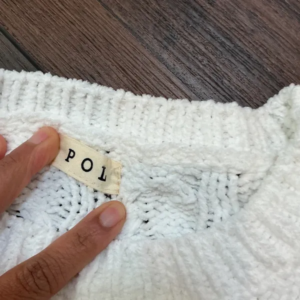 POL Cable Knit Oversized Sweater White Crew Neck Cropped JST371B PLUS Size 1X/2X - Image 2